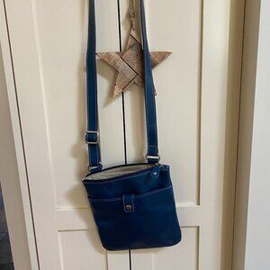 Blue Leather Roots Crossbody Bag